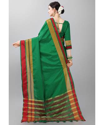 Green woven art silk saree with blouse 3