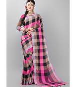 Multicolor woven poly cotton saree with blouse