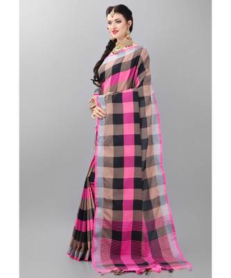 Multicolor woven poly cotton saree with blouse 2