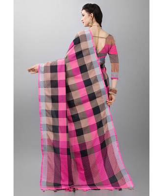 Multicolor woven poly cotton saree with blouse 3