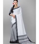 White printed poly cotton saree with blouse