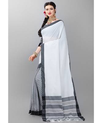 White printed poly cotton saree with blouse 2