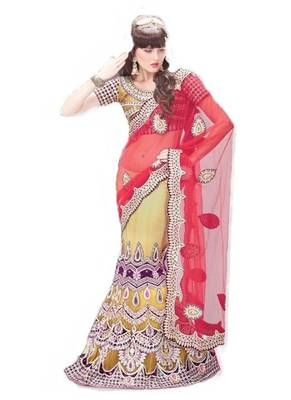 Yellow Embroidered Net Saree With Blouse 1