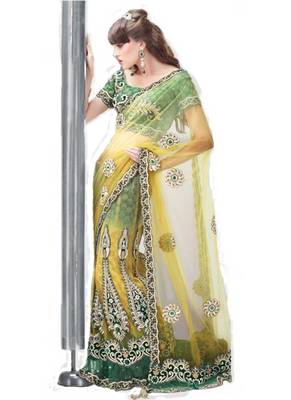 Green Embroidered Net Saree With Blouse 1