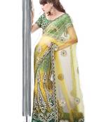 Green Embroidered Net Saree With Blouse