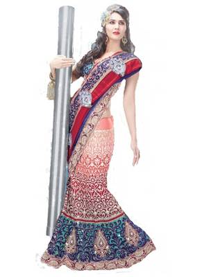 Multicolor Embroidered Net Saree With Blouse 1