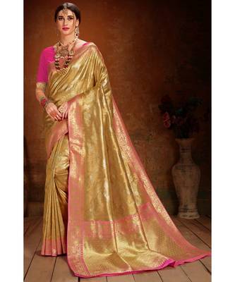 Gold woven blended silk kanchipuram saree with blouse 1