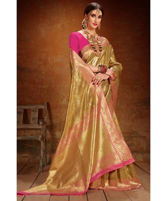 Gold woven blended silk kanchipuram saree with blouse 2