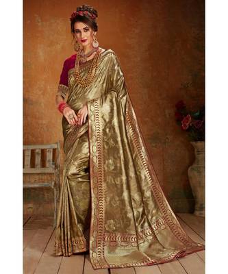 Gold woven blended silk kanchipuram saree with blouse 1
