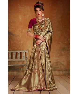 Gold woven blended silk kanchipuram saree with blouse 3