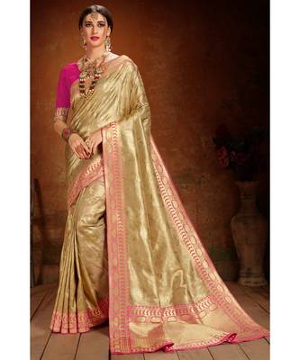 Gold woven blended silk kanchipuram saree with blouse 1