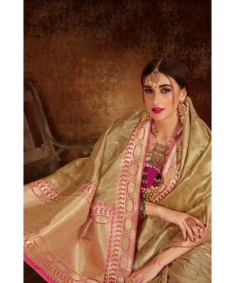 Gold woven blended silk kanchipuram saree with blouse 2