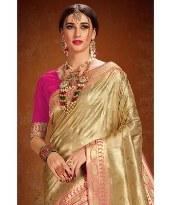 Gold woven blended silk kanchipuram saree with blouse 4