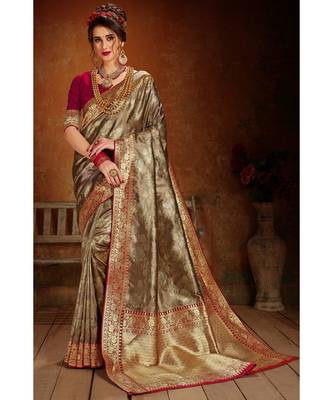 Gold woven blended silk kanchipuram saree with blouse 1