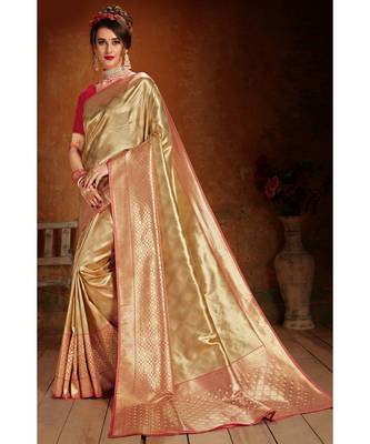 Gold woven blended silk kanchipuram saree with blouse 1