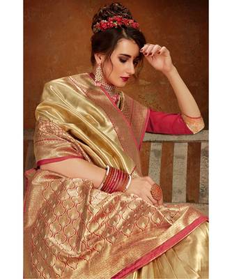 Gold woven blended silk kanchipuram saree with blouse 2