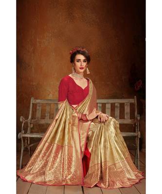 Gold woven blended silk kanchipuram saree with blouse 4