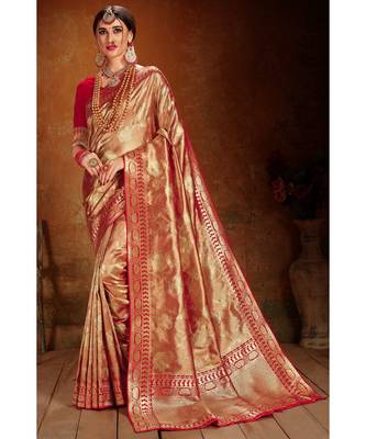 Gold woven blended silk kanchipuram saree with blouse 1