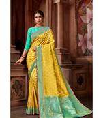 Yellow woven blended silk banarasi saree with blouse
