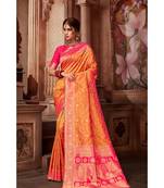 orange woven blended silk banarasi saree with blouse