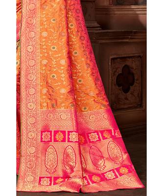orange woven blended silk banarasi saree with blouse 2