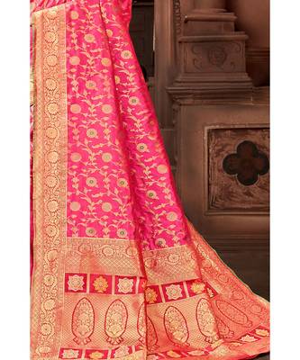 Pink woven blended silk banarasi saree with blouse 2