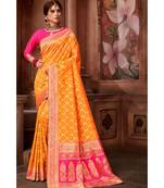 orange woven blended silk banarasi saree with blouse