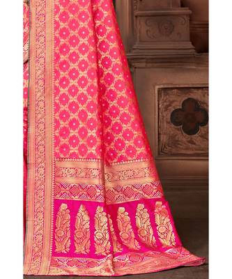 Pink woven blended silk banarasi saree with blouse 2