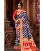 Navy Blue woven blended silk banarasi saree with blouse