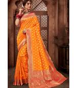 orange woven blended silk banarasi saree with blouse