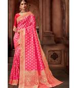 Pink woven blended silk banarasi saree with blouse
