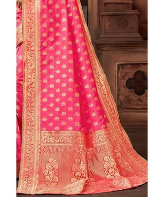 Pink woven blended silk banarasi saree with blouse 2