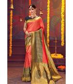 Red woven blended silk kanjivaram saree with blouse