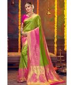 Green woven blended silk kanjivaram saree with blouse