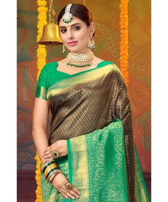 Brown woven blended silk kanjivaram saree with blouse 2