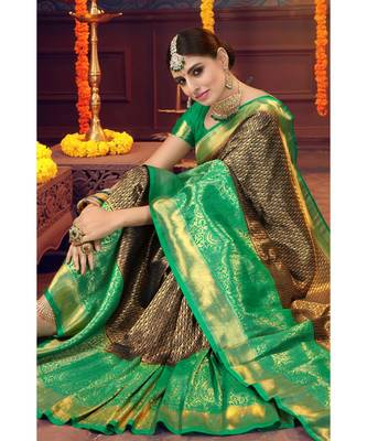 Brown woven blended silk kanjivaram saree with blouse 3
