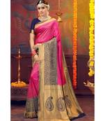 Pink woven blended silk kanjivaram saree with blouse