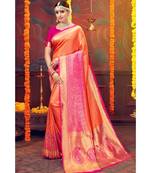 orange woven blended silk kanjivaram saree with blouse