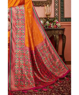 orange woven blended silk kanjivaram saree with blouse 1