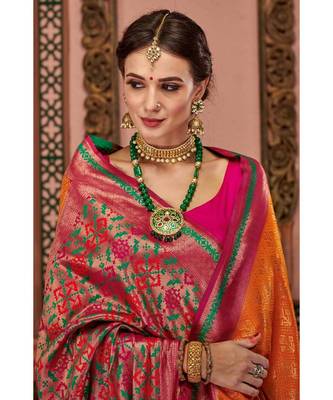 orange woven blended silk kanjivaram saree with blouse 2