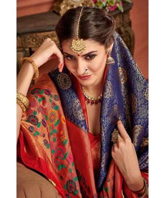 Blue woven blended silk kanjivaram saree with blouse 2