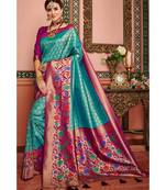 Blue woven blended silk kanjivaram saree with blouse