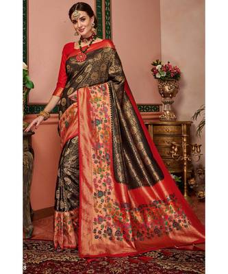 Brown woven blended silk kanjivaram saree with blouse 1