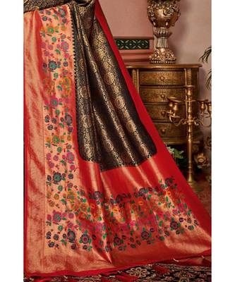 Brown woven blended silk kanjivaram saree with blouse 2