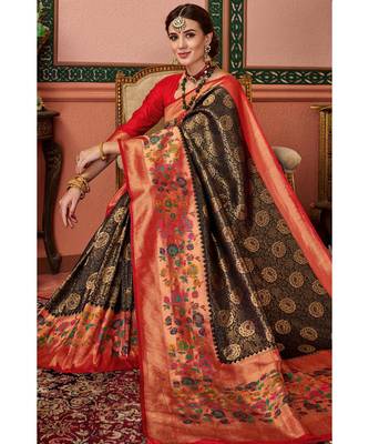 Brown woven blended silk kanjivaram saree with blouse 3