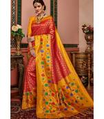 Red woven blended silk kanjivaram saree with blouse