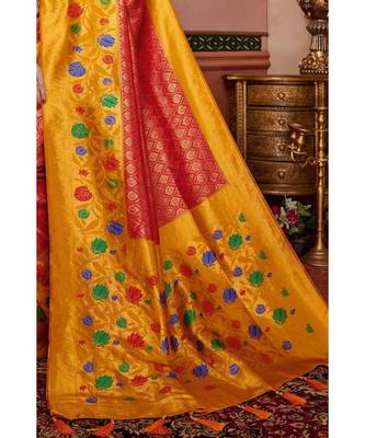 Red woven blended silk kanjivaram saree with blouse 3
