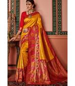 Yellow woven blended silk kanjivaram saree with blouse
