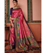 Pink woven blended silk kanjivaram saree with blouse