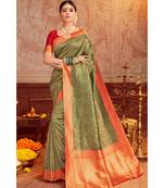 Yellow woven blended silk kanjivaram saree with blouse